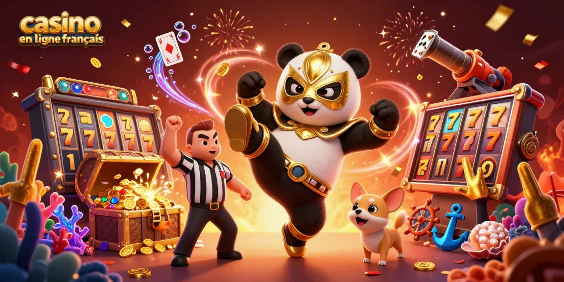 Visitez casino en ligne francais avec un panda lutteur et un arbitre chihuahua dans une scène festive