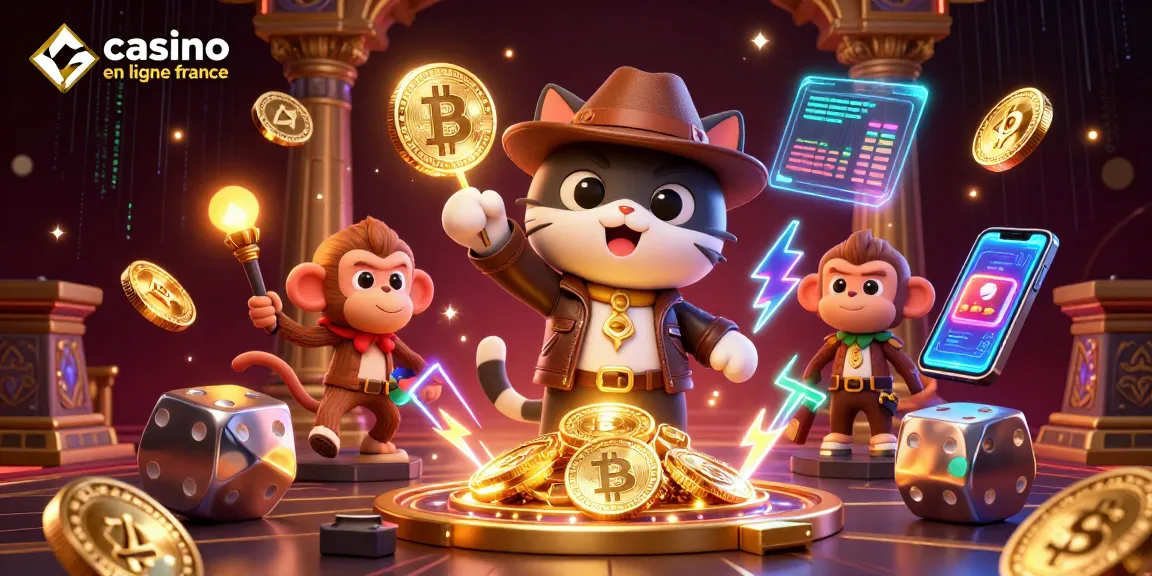 Visualisez une aventure unique au casino en ligne France avec un chat archéologue et son compagnon singe.