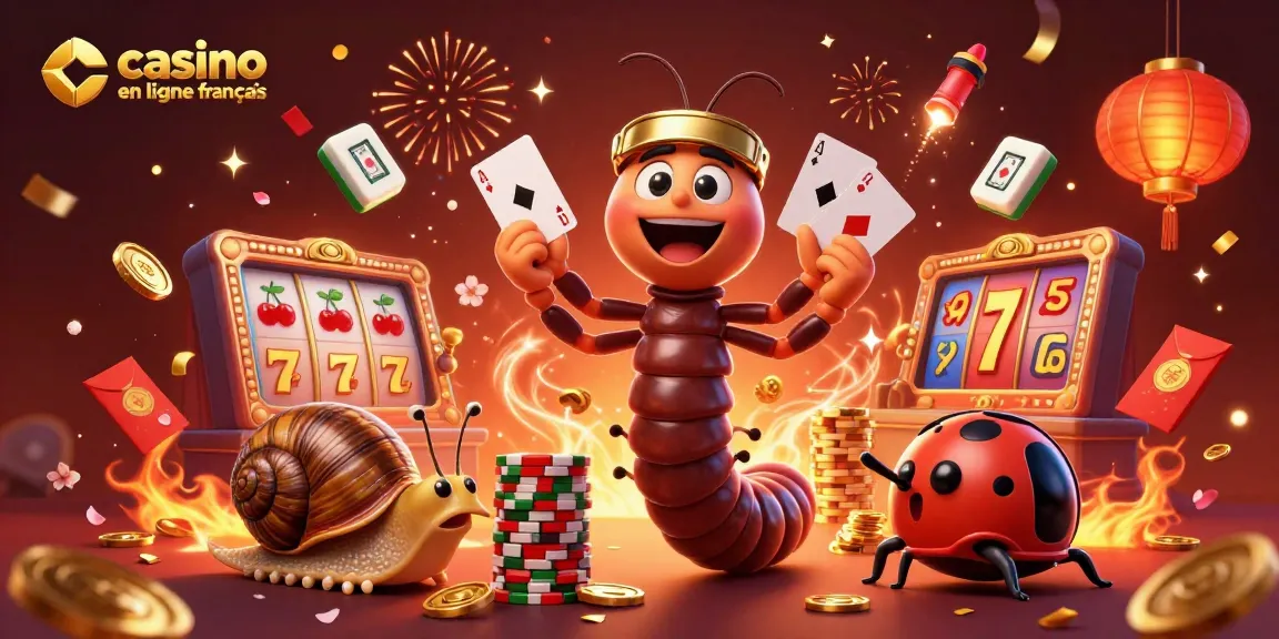 Plongez dans l'univers du casino en ligne français avec une illustration captivante de jeux et personnages pétillants.