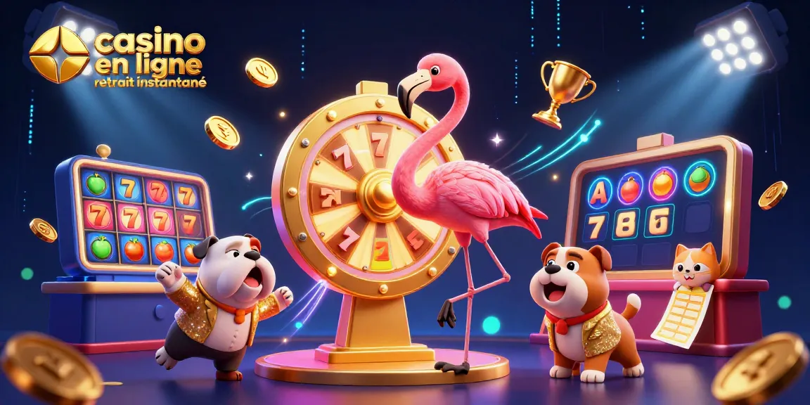 Animation captivante sur les retraits instantanés de casino en ligne, avec la roue des prix et des personnages amusants.