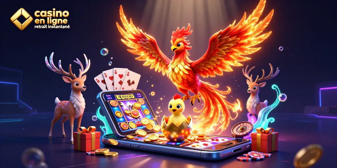 Jouez à des jeux de casino en ligne avec un retrait instantané, avec un phœnix flamboyant et des éléments de jeu dynamiques.